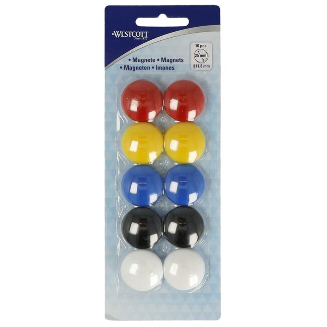 Set 10 magneti Westcott, d25 mm, diverse culori, sustin 4/6 coli, 80g BPTCWS108140