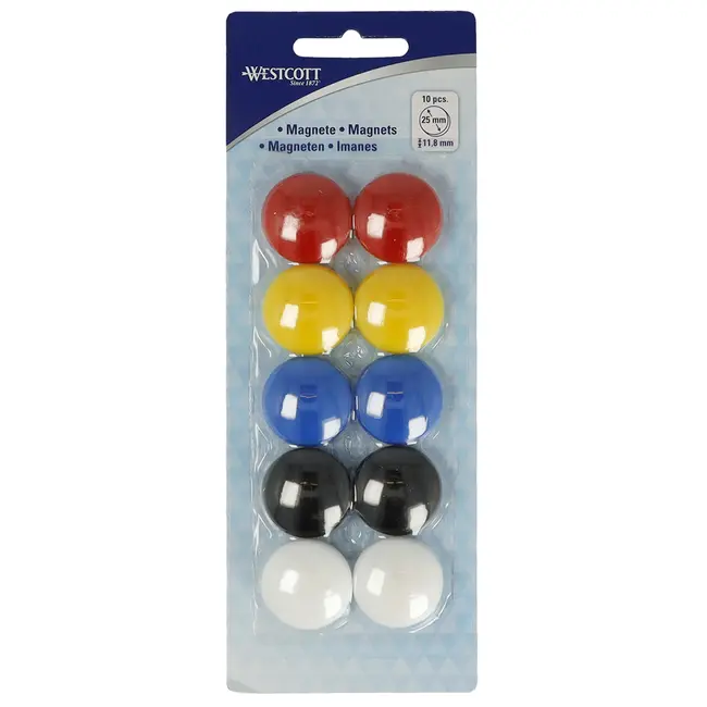 Set 10 magneti Westcott, d25 mm, diverse culori, sustin 4/6 coli, 80g BPTCWS108140