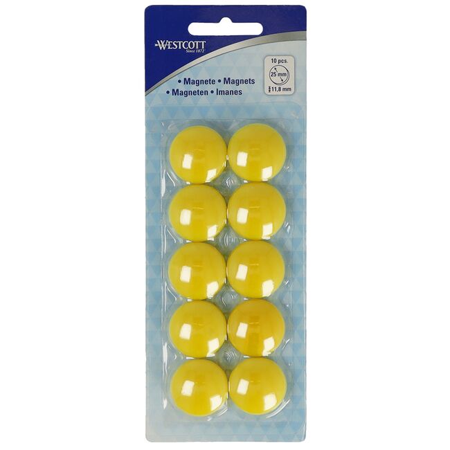 Set 10 magneti Westcott, d25 mm, galben, sustin 4/6 coli, 80g BPTCWS108110