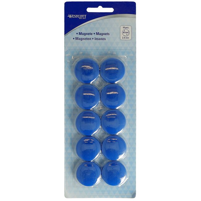 Set 10 magneti Westcott, d30 mm, albastru, sustin 6/8 coli, 80g BPTCWS108200