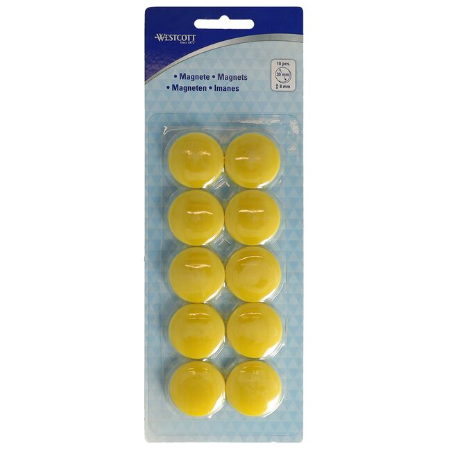 Set 10 magneti Westcott, d30 mm, galben, sustin 6/8 coli, 80g BPTCWS108190