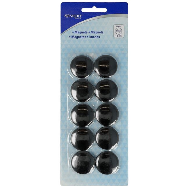 Set 10 magneti Westcott, d30 mm, negru, sustin 6/8 coli, 80g BPTCWS108170