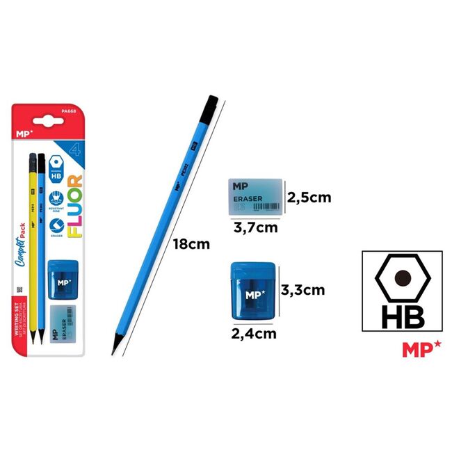 Set 2 creioane Main Paper, HB, radiera, ascutitoare cu container, albastru BPTCMR218029