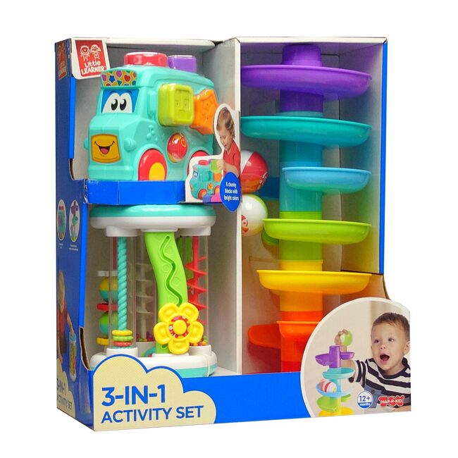 Set 3 in 1 - autobuz cu sortator, cilindru & turnulet cu bile