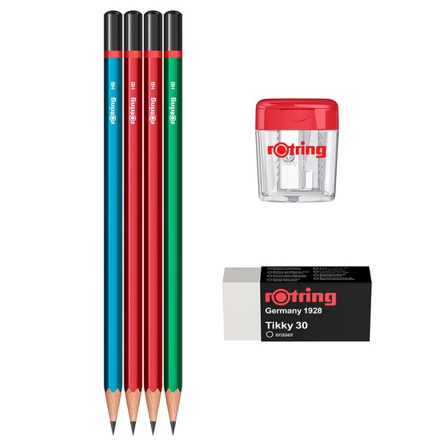Set 4 creioane grafit Rotring, HB, radiera Tikky30, ascutitoare BPTCRO509848