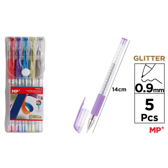 Set 5 rollere cu gel Main Paper, varf 0.9 mm, culori glitter BPTCMR216612