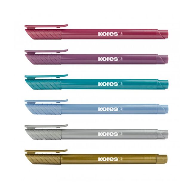 Set 6 markere permanente metalice Kores, varf tip pensula, in blister BPTCKS992532