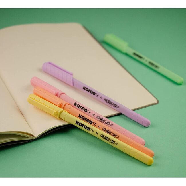 Set 6 pixuri fara mecanism Kores Korm, varf 1 mm, corp pastel, scriere albastra BPTCKS992529