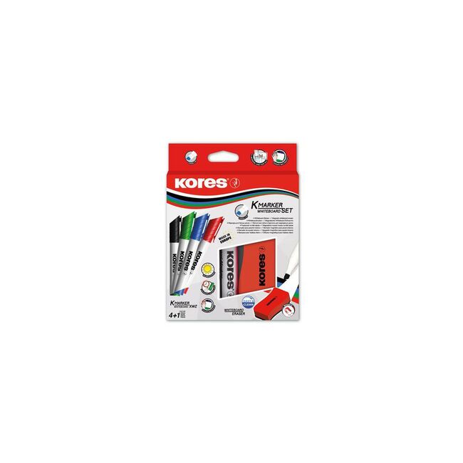 Set Kores pentru whiteboard, 4 markere si burete magnetic BPTCKS000205