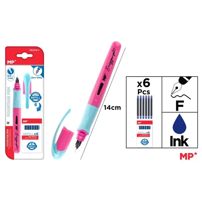 Set Main Paper, stilou roz, varf  F, 6 rezerve cerneala, blister BPTCMR212089