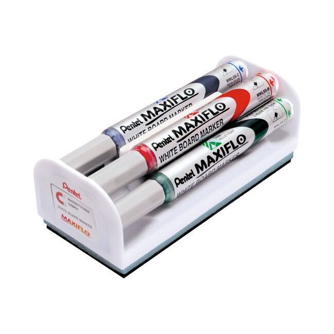 Set Maxiflo pentru tabla, format din 4 markere asortate + burete magnetic BPTCPE106114
