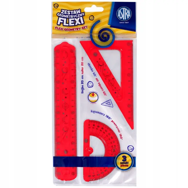 Set geometrie Astra, 3 elemente flexibile, raportor, rigla, echer BPTCAZ412001