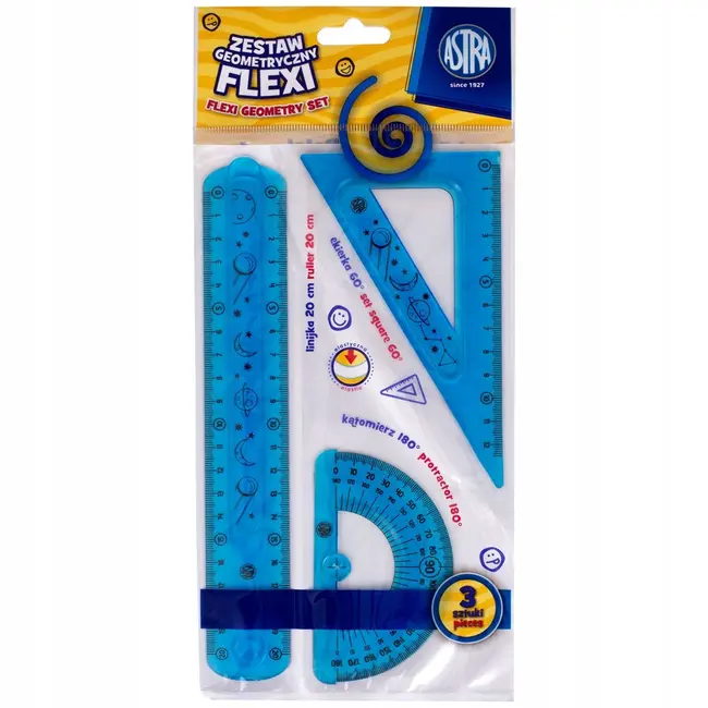 Set geometrie Astra, 3 elemente flexibile, raportor, rigla, echer BPTCAZ412001
