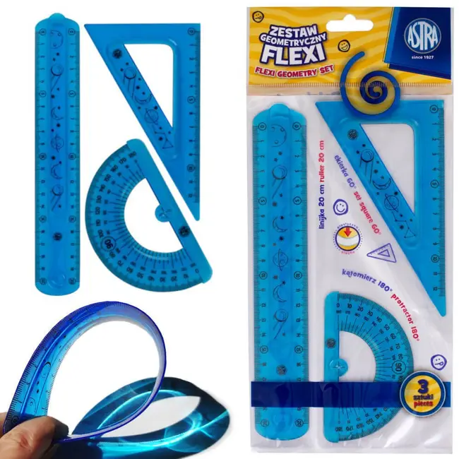 Set geometrie Astra, 3 elemente flexibile, raportor, rigla, echer BPTCAZ412001