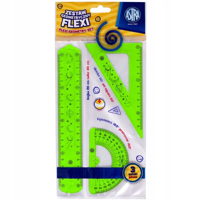 Set geometrie Astra, 3 elemente flexibile, raportor, rigla, echer BPTCAZ412001