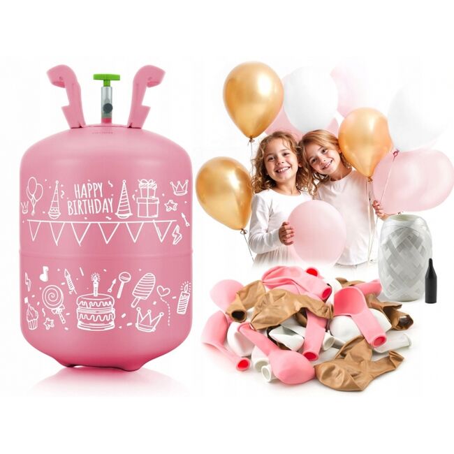 Cilindru cu heliu 0.20 m3 cu 30 de baloane si 40m panglica ricokids 799001 - roz edeedi799001