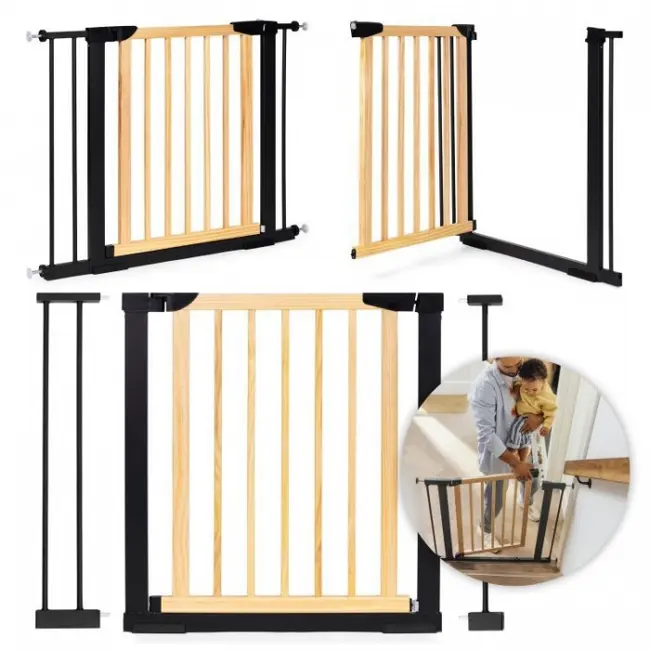 Poarta de siguranta 74-100 cm ecotoys sf-011-bc - lemn metal edeedisf-011-bc
