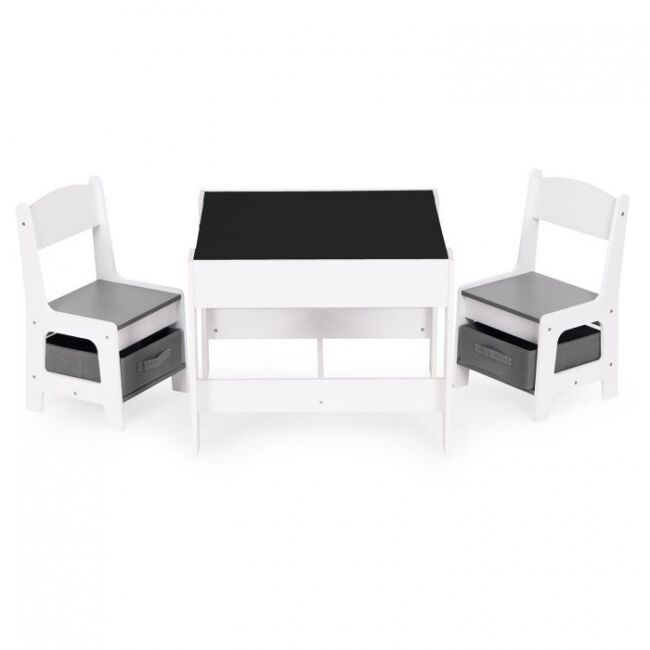 Set de masa cu doua scaune pentru copii ecotoys zkc-1a - alb-gri edeedizkc-1a
