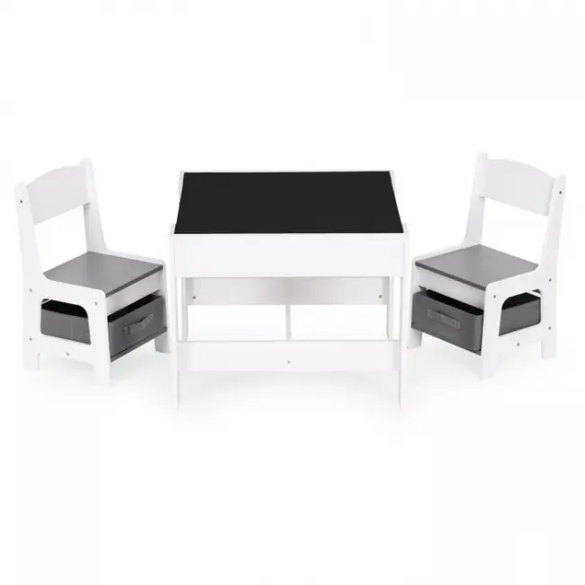 Set de masa cu doua scaune pentru copii ecotoys zkc-1a - alb-gri edeedizkc-1a