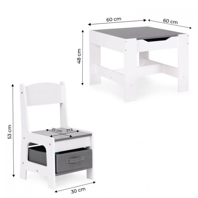 Set de masa cu doua scaune pentru copii ecotoys zkc-1a - alb-gri edeedizkc-1a