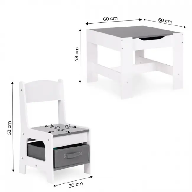 Set de masa cu doua scaune pentru copii ecotoys zkc-1a - alb-gri edeedizkc-1a