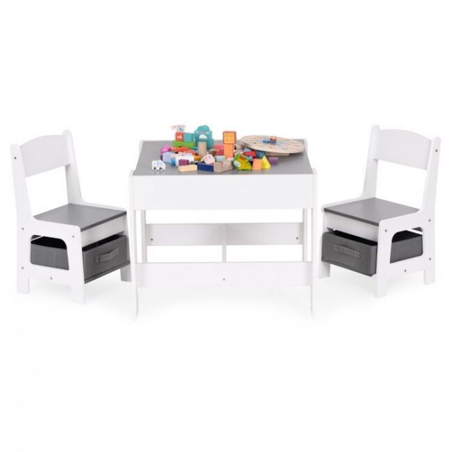 Set de masa cu doua scaune pentru copii ecotoys zkc-1a - alb-gri edeedizkc-1a