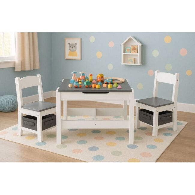 Set de masa cu doua scaune pentru copii ecotoys zkc-1a - alb-gri edeedizkc-1a