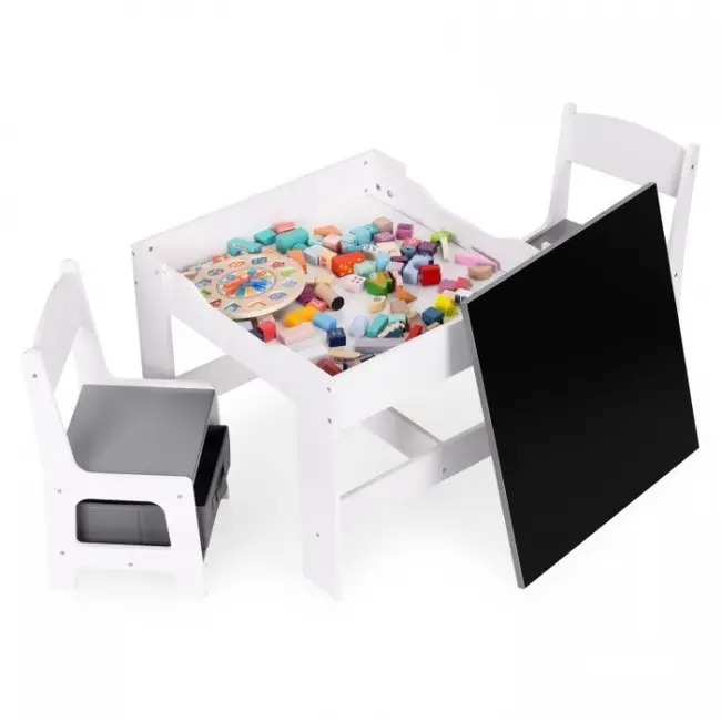 Set de masa cu doua scaune pentru copii ecotoys zkc-1a - alb-gri edeedizkc-1a