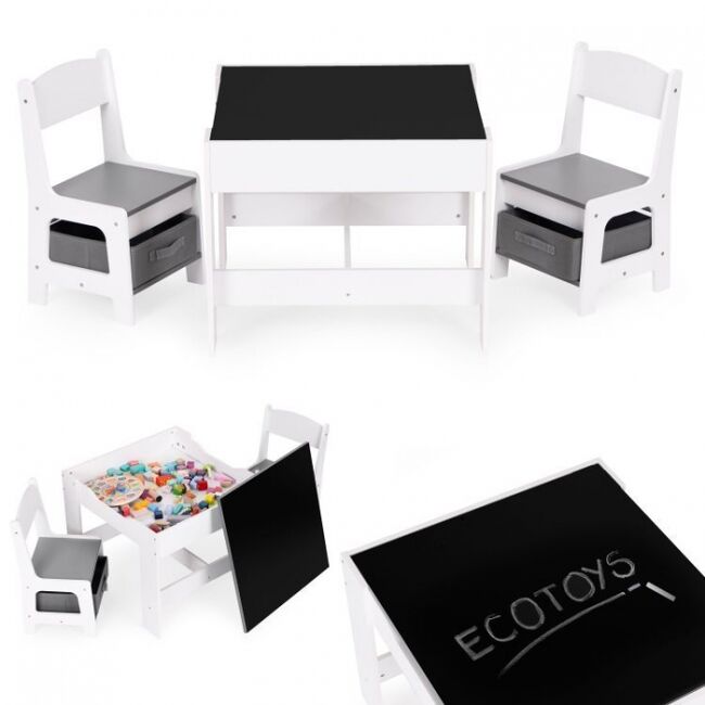 Set de masa cu doua scaune pentru copii ecotoys zkc-1a - alb-gri edeedizkc-1a
