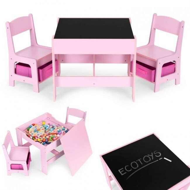 Set de masa cu doua scaune pentru copii ecotoys zkc-1b - roz edeedizkc-1b