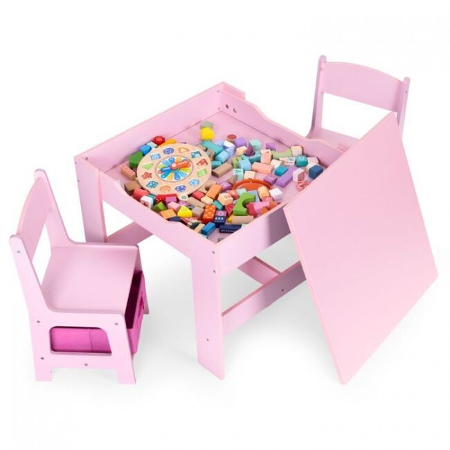 Set de masa cu doua scaune pentru copii ecotoys zkc-1b - roz edeedizkc-1b