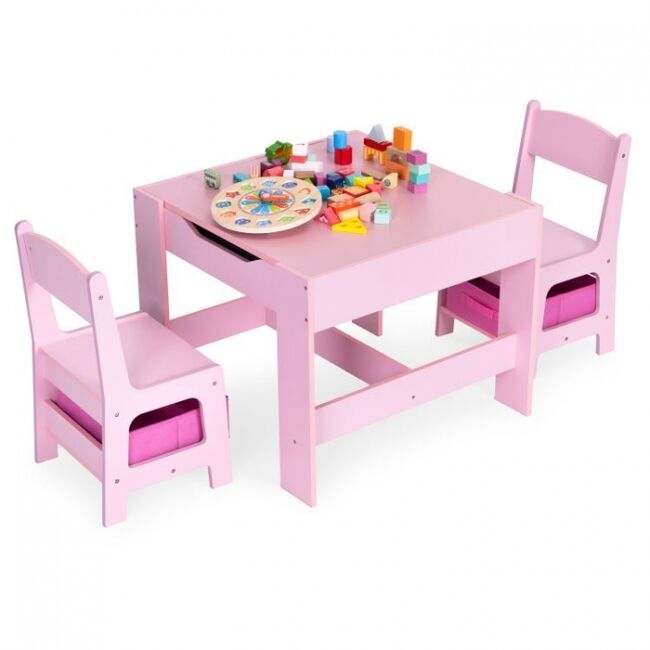 Set de masa cu doua scaune pentru copii ecotoys zkc-1b - roz edeedizkc-1b