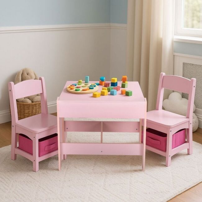 Set de masa cu doua scaune pentru copii ecotoys zkc-1b - roz edeedizkc-1b