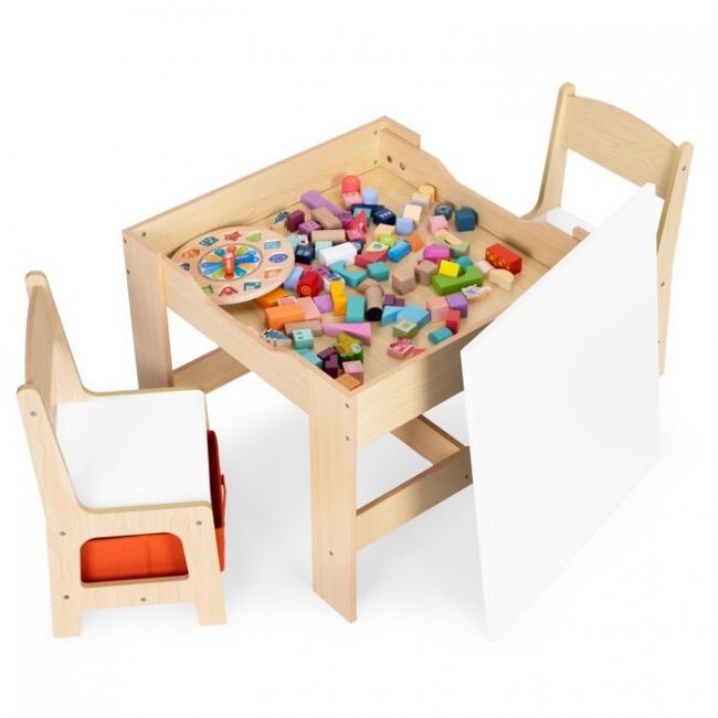 Set de masa cu doua scaune pentru copii ecotoys zkc-1c - natur edeedizkc-1c