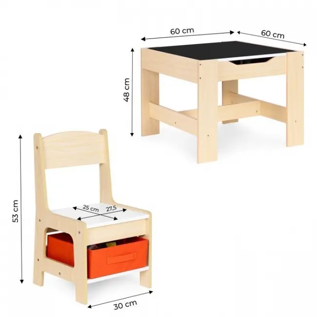 Set de masa cu doua scaune pentru copii ecotoys zkc-1c - natur edeedizkc-1c