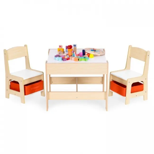 Set de masa cu doua scaune pentru copii ecotoys zkc-1c - natur edeedizkc-1c