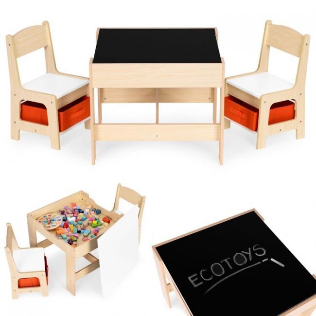 Set de masa cu doua scaune pentru copii ecotoys zkc-1c - natur edeedizkc-1c