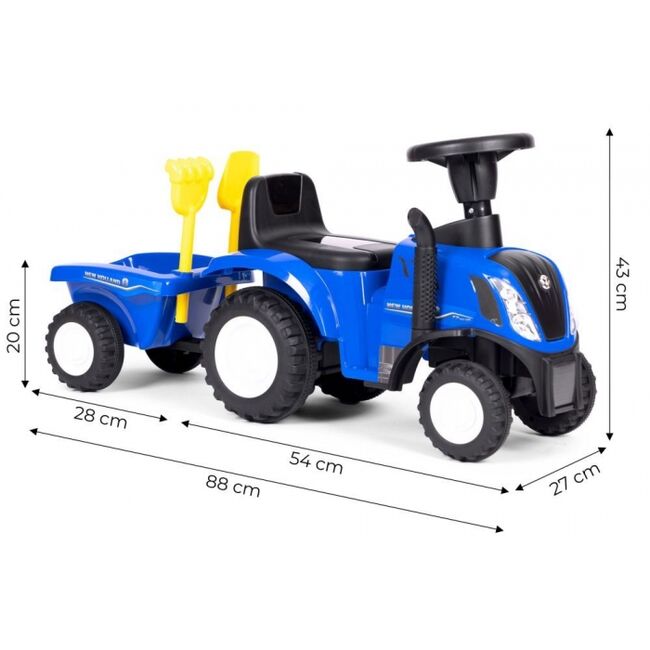 Tractor de impins new holland cu remorca pentru copii 658t - albastru edeedi658tblue