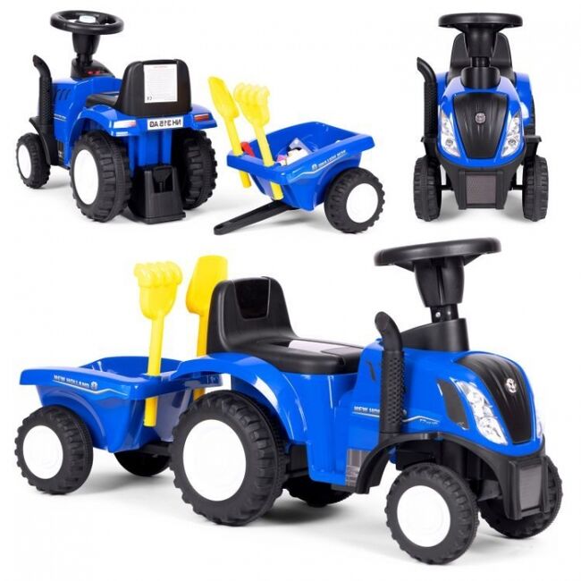 Tractor de impins new holland cu remorca pentru copii 658t - albastru edeedi658tblue