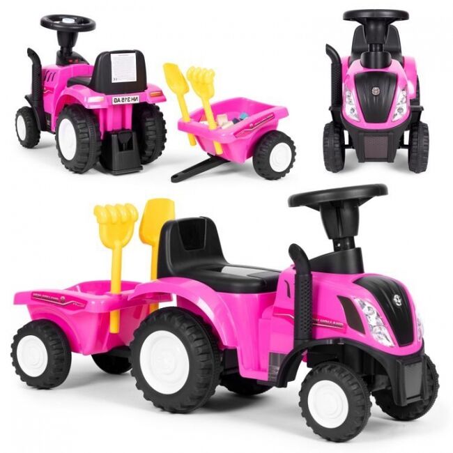 Tractor de impins new holland cu remorca pentru copii 658t - roz edeedi658tpink