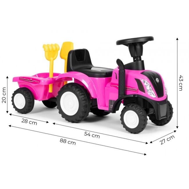 Tractor de impins new holland cu remorca pentru copii 658t - roz edeedi658tpink