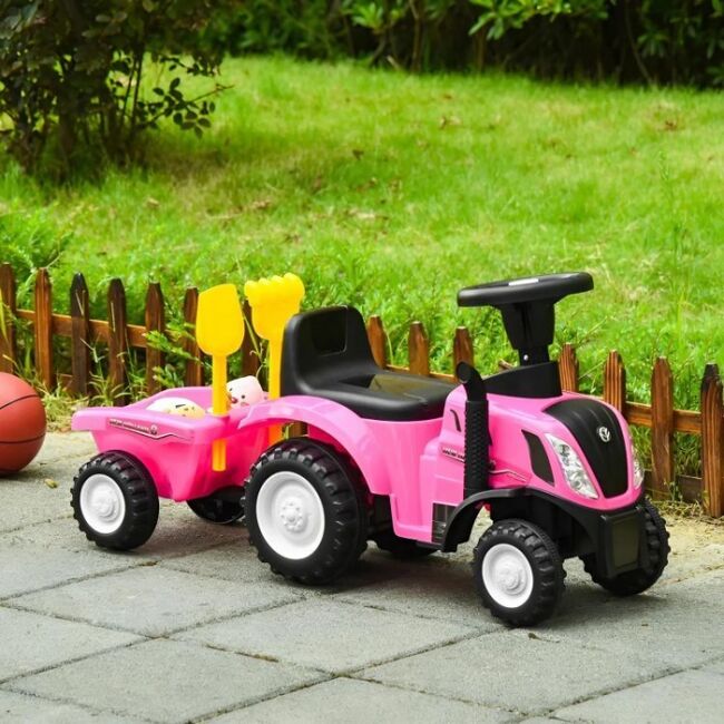 Tractor de impins new holland cu remorca pentru copii 658t - roz edeedi658tpink