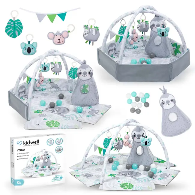 Covoras Multifunctional Kidwell Yoga ,   Cu Arcade, Laturi Ridicate, 12 Bile Si 5 Jucarii Interactive Si  Geanta Pjbmaedyog01a0