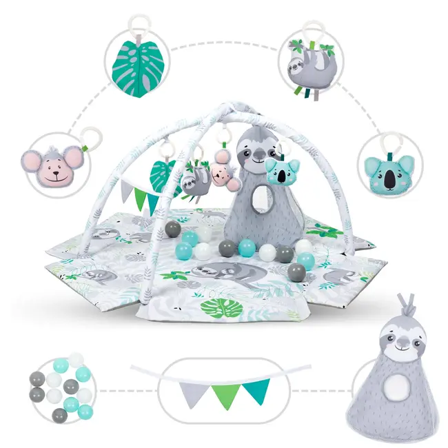 Covoras Multifunctional Kidwell Yoga ,   Cu Arcade, Laturi Ridicate, 12 Bile Si 5 Jucarii Interactive Si  Geanta Pjbmaedyog01a0