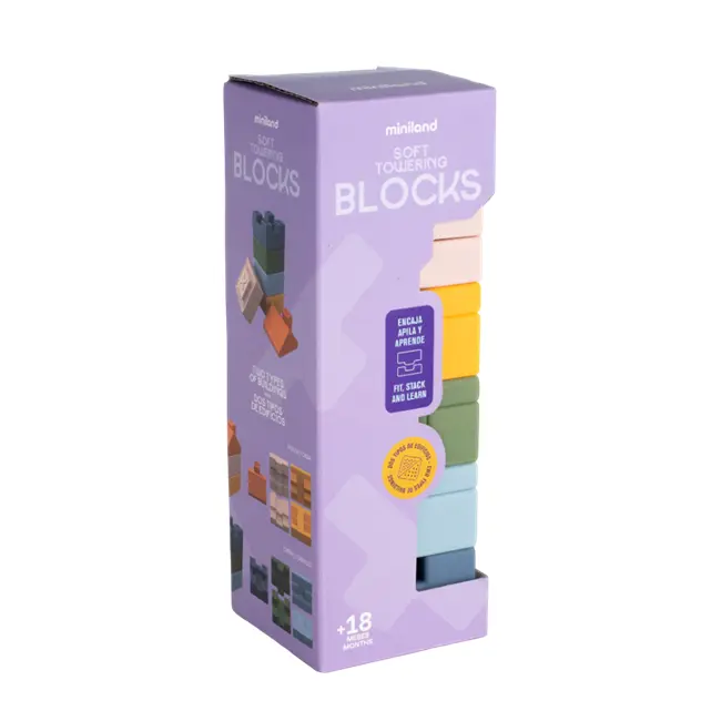 Jucarie educativa turn de stivuit - cuburi moi, 6 luni+, tower miniland 46021 - okeml46021