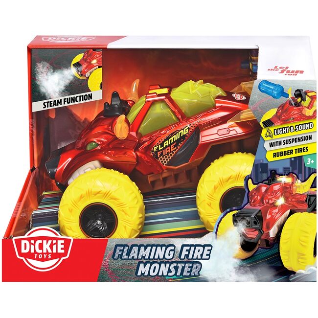 Masina Dickie Toys Flaming Fire Monster 25 cm rosu cu lumini si sunete HUBS203754003