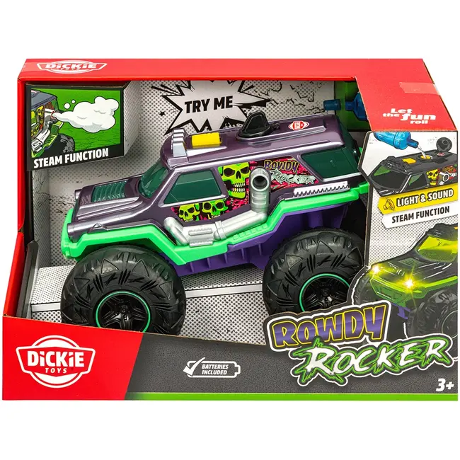 Masina Dickie Toys Rowdy Rocker 25 cm verde cu lumini si sunete HUBS203764025