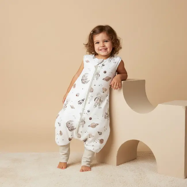 Sac De Dormit Cu Picioare, Bumbac 1 Tog, Space Teddy White, S, 1-3 Ani Pjb14937