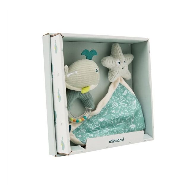 Set cadou bebe - zornaitoare si paturica moale de atasament ocean, de la 0 luni - okeml97360