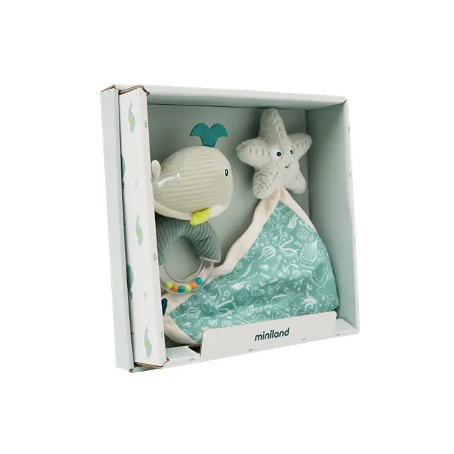 Set cadou bebe - zornaitoare si paturica moale de atasament ocean, de la 0 luni - okeml97360